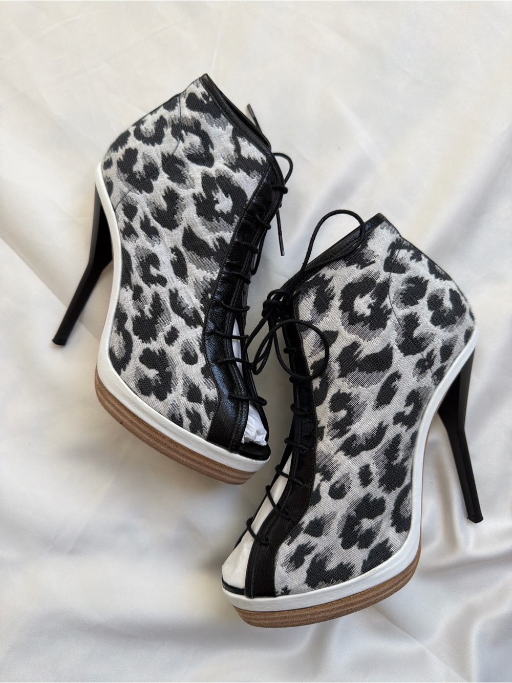 Women's Black & White Leopard Lace-Up Platform Ankle Boots 3.1 Phillip Lim